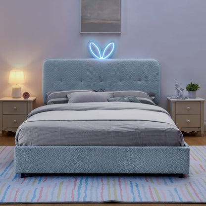 Navy Kids Upholstered Queen Bed with Storage Drawers for Bedroom