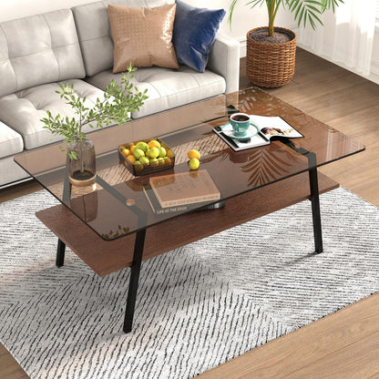 Brown Tempered Glass Coffee Table Set - 3 Piece Living Room Table