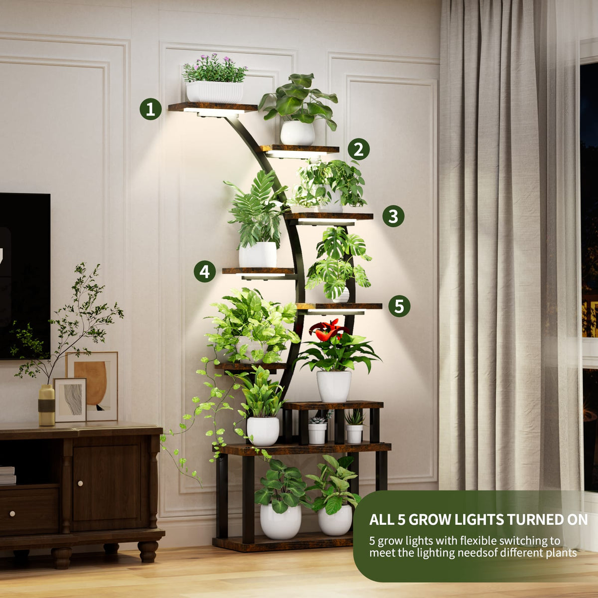 9-Tier Rustic Brown Plant Stand - 63" Tall Display Shelf