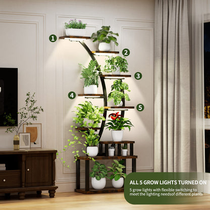 9-Tier Rustic Brown Plant Stand - 63" Tall Display Shelf