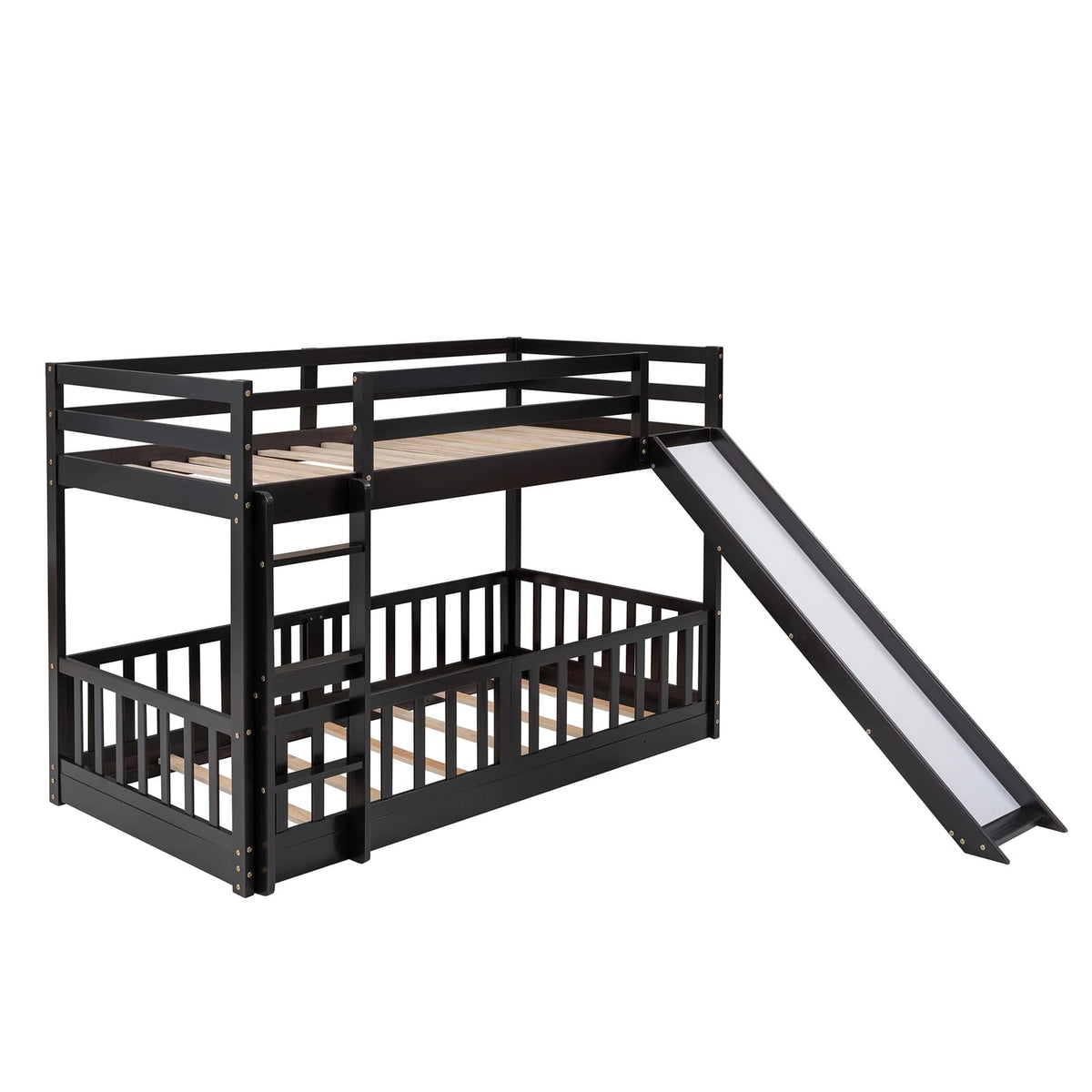 Twin Over Twin Bunk Bed Espresso Solid Wood Frame for Bedroom