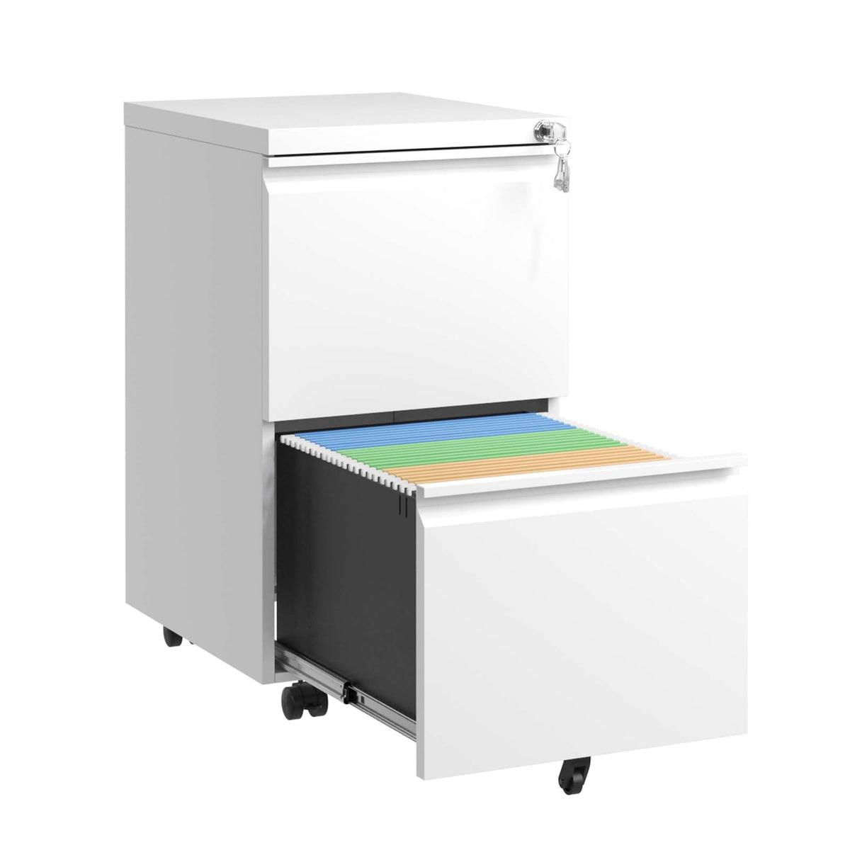 2 Drawer Mobile File Cabinet - Antique White Filing Cabinets for Home Office