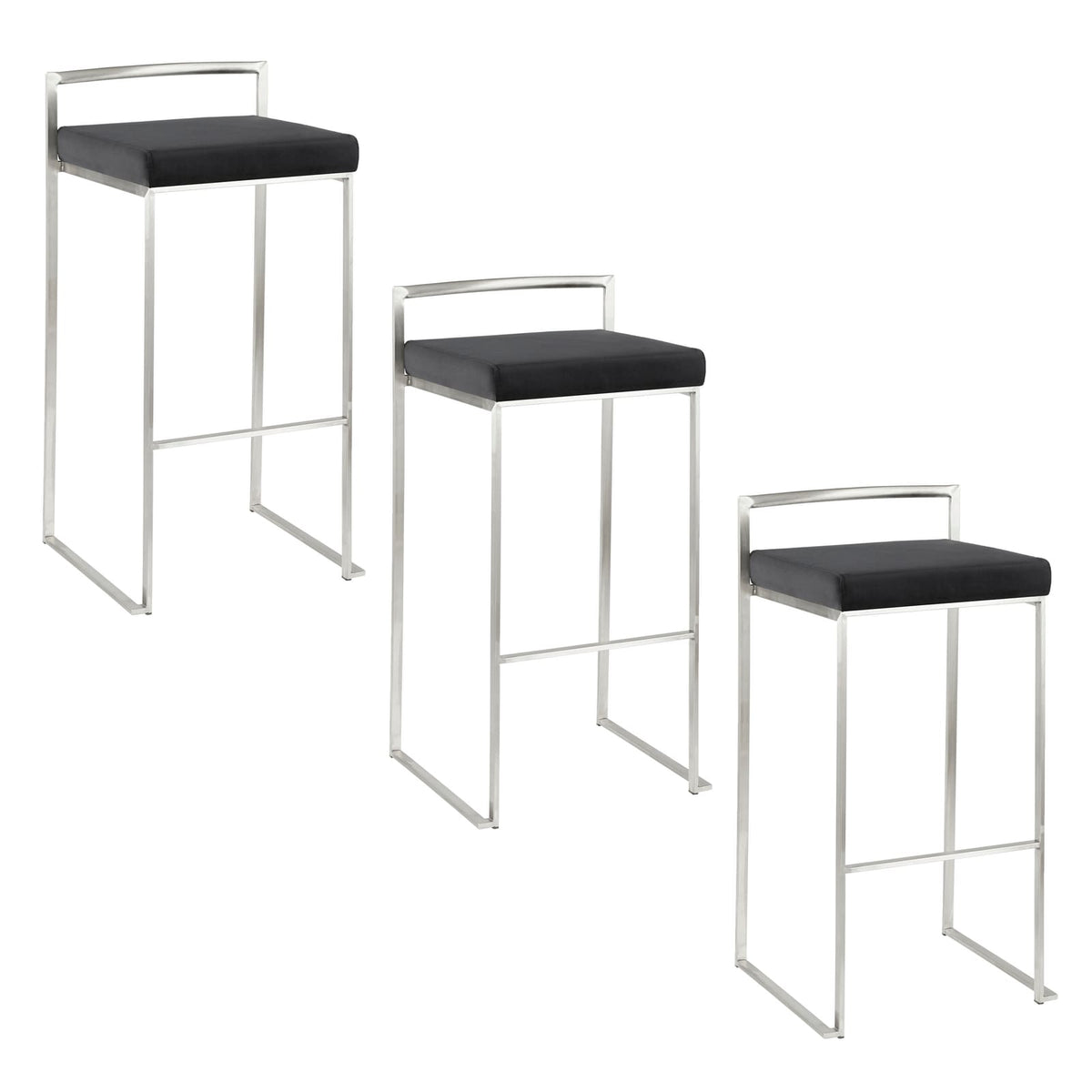 3 Black Faux Leather Barstools - Set of 3