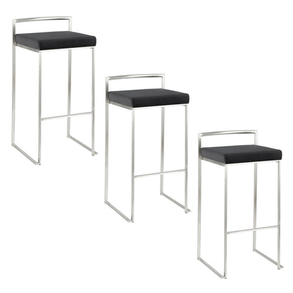 3 Black Faux Leather Barstools - Set of 3