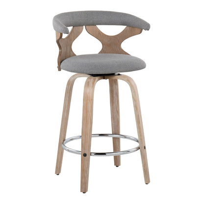 Grey Fabric Counter Stools Set of 2 with Swivel Base