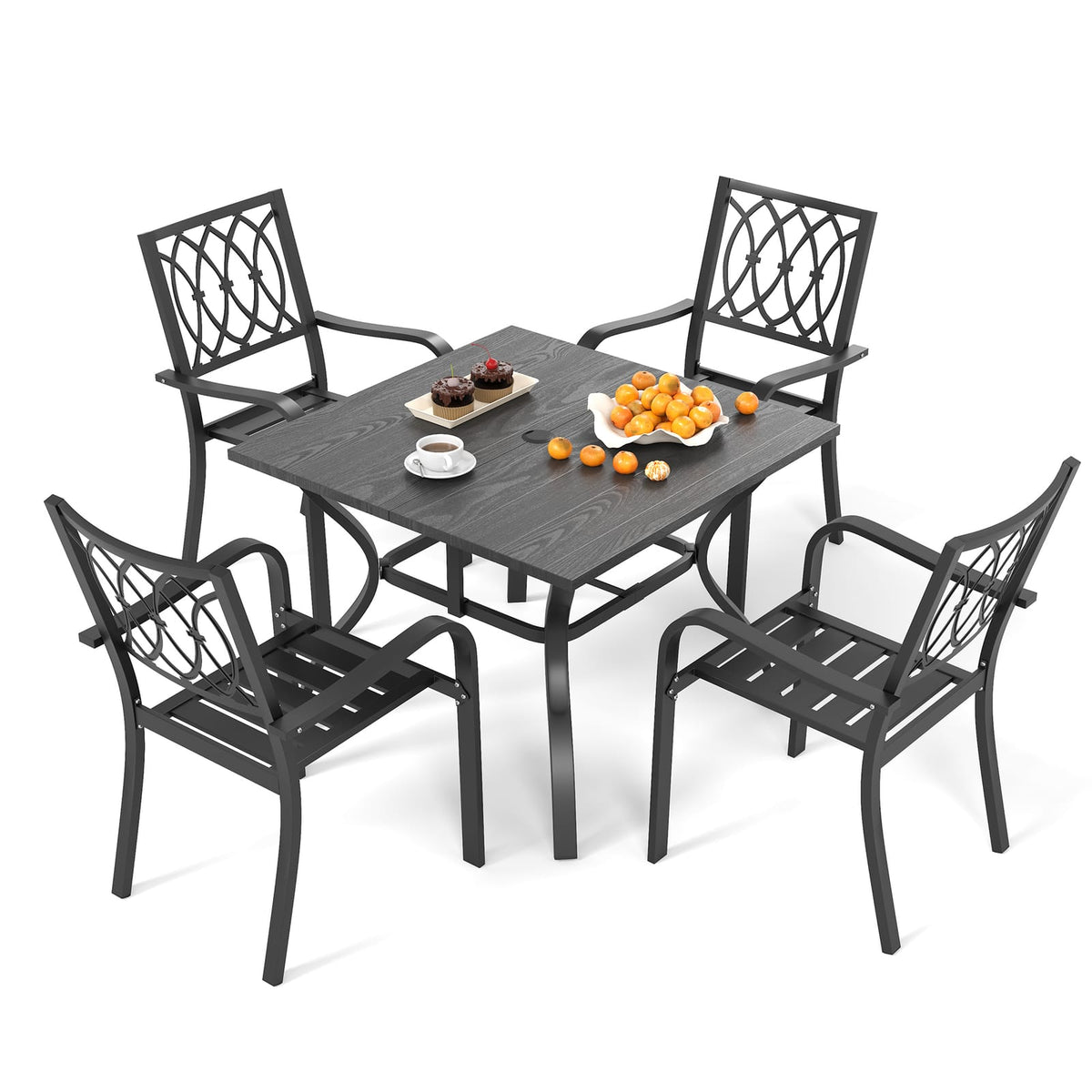 Black 5 Piece Patio Dining Set - Outdoor Table & Chairs
