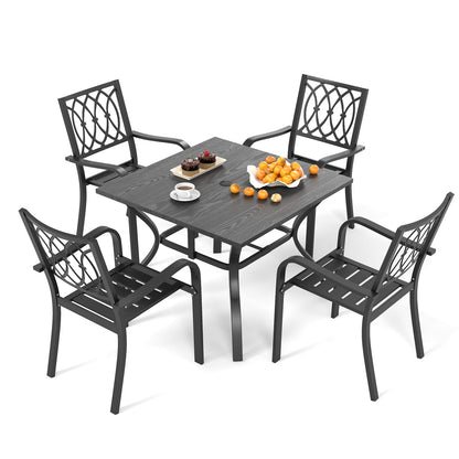Black 5 Piece Patio Dining Set - Outdoor Table & Chairs