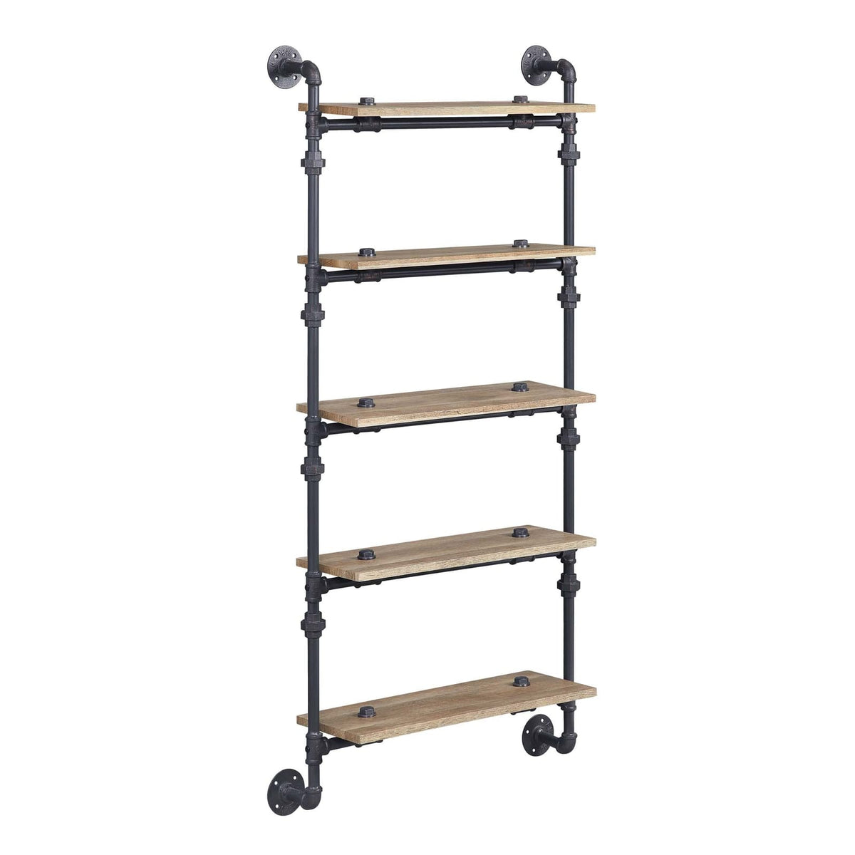 5 Tier Oak Floating Wall Shelves - Metal Frame