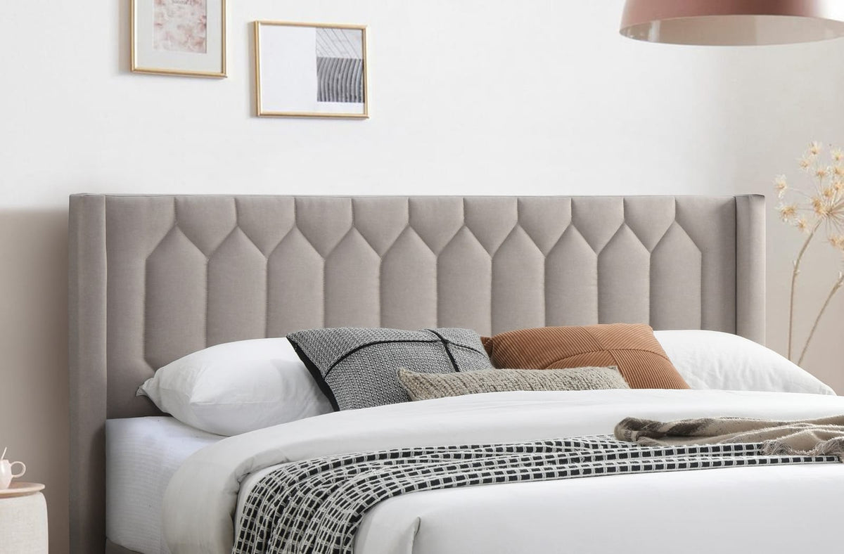 Modern Queen Bed Frame - Light Brown Burlap Headboard
