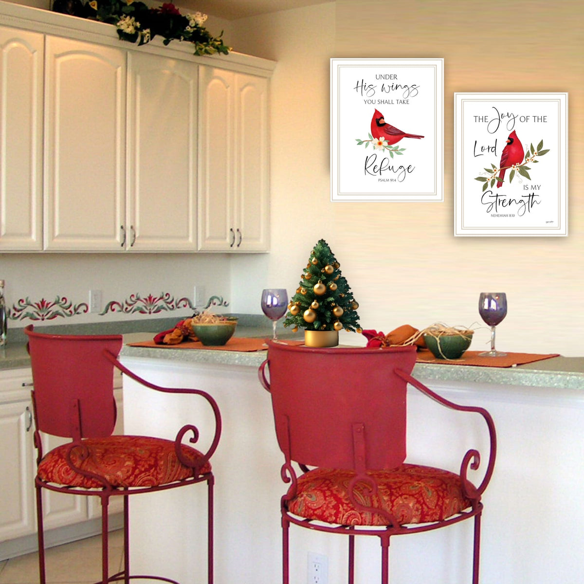 Wood & Paper Framed Wall Art - Cardinals Red White Bedroom Decor