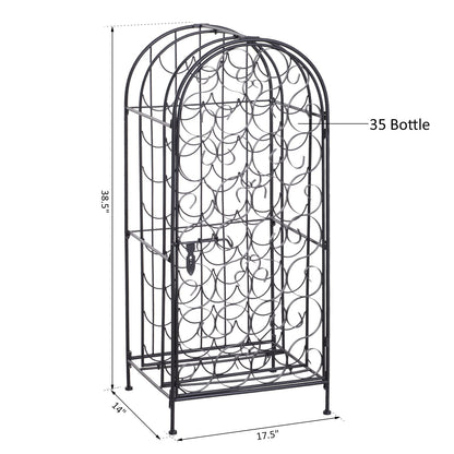 Black Iron Wine Rack Cabinet for Kitchen Storage and Dining Room