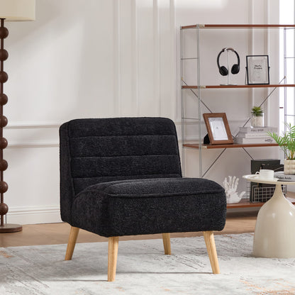 Modern Armless Accent Chair - Black Chenille, 24.4" Wide