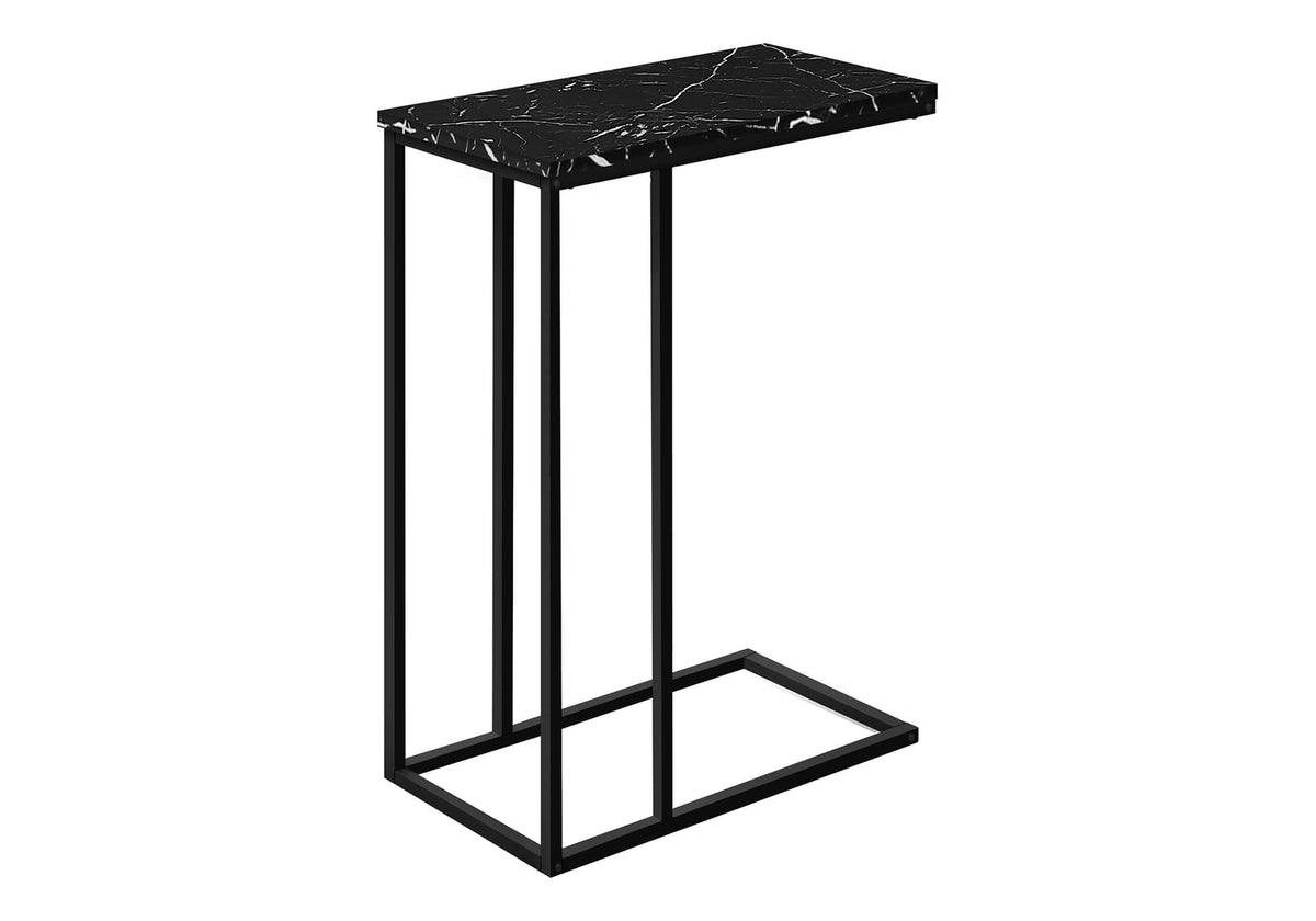 Black C-Shaped End Table with Metal Base for Living Room Accent