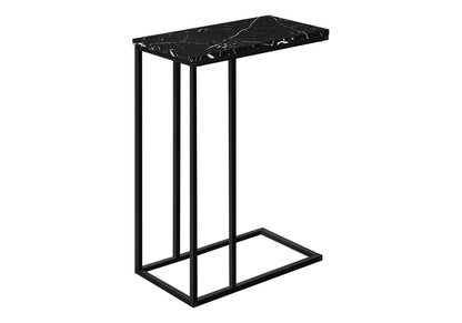 Black C-Shaped End Table with Metal Base for Living Room Accent