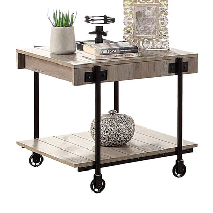 Industrial End Table - Black Paper, Steel Frame