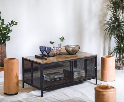 Black Oak Folding Coffee Table with Storage for Living Room