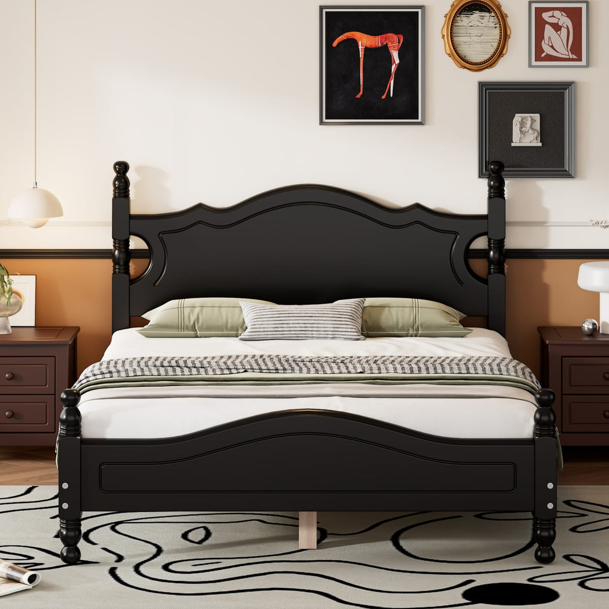 Full Size Black Wood Platform Bed Frame
