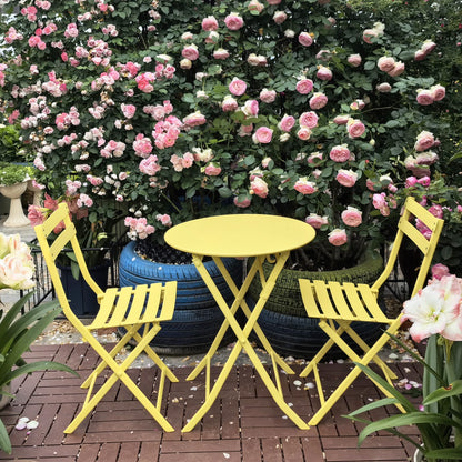 Yellow Metal Folding Bistro Set - 3 Piece Patio Table and Chairs for Outdoor