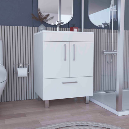 23.6 Inch White Bathroom Vanity Cabinet with Double Doors