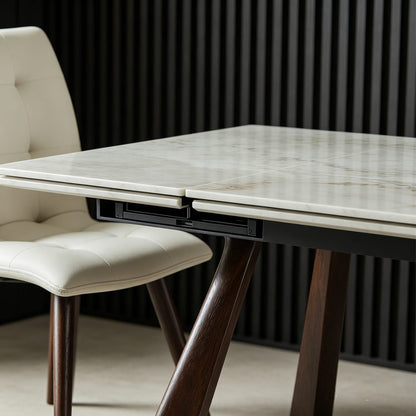 Walnut Sintered Stone Dining Table with Solid Wood Base