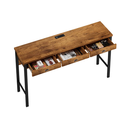 Brown MDF Dining Table Set with Storage and Power Outlets