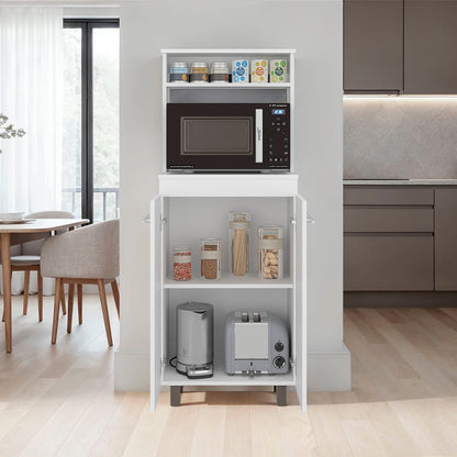 Modern White Kitchen Storage Cabinet with Microwave Shelf