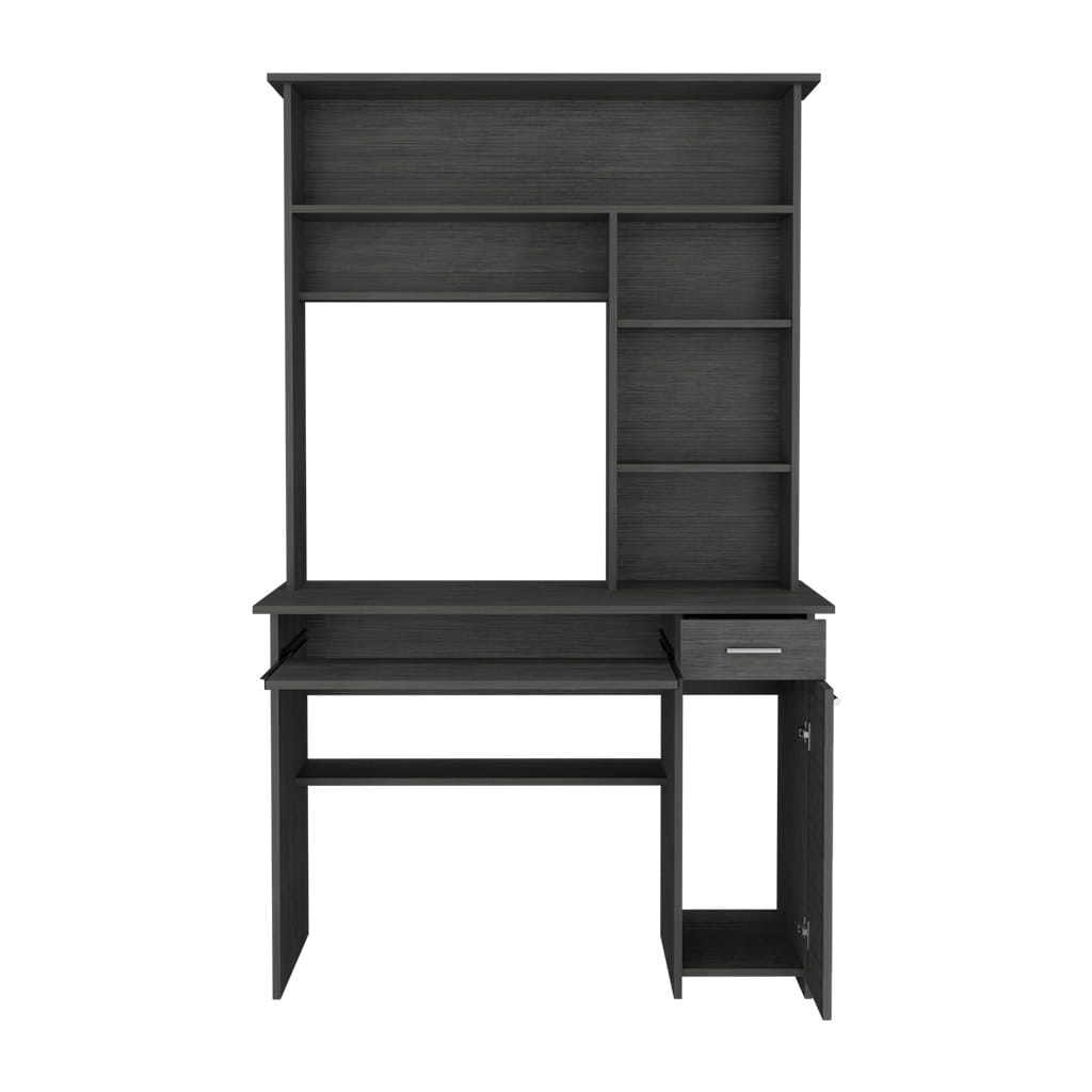 Smoky Oak Compu Hutch Desk - Storage & Keyboard Tray for Home Office