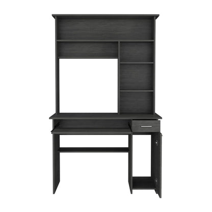 Smoky Oak Compu Hutch Desk - Storage & Keyboard Tray for Home Office