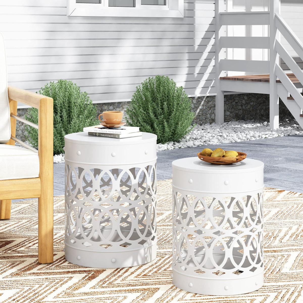 White Iron Outdoor Accent Table Set of 2