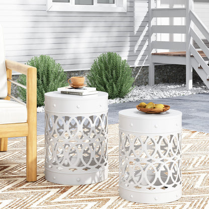 White Iron Outdoor Accent Table Set of 2