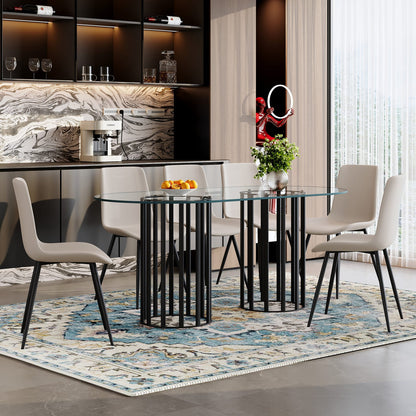 6 Person Glass Dining Table Set - Black Metal Frame