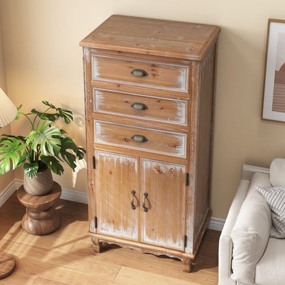 Rustic Wooden Storage Cabinet - 3 Drawers, Natural Wood for Living Room