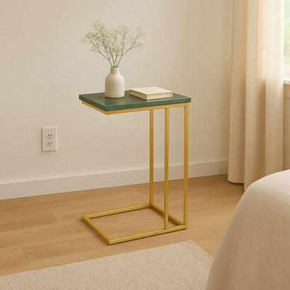 Green Marble C Stand Side Table - 24 Inch Height for Living Room