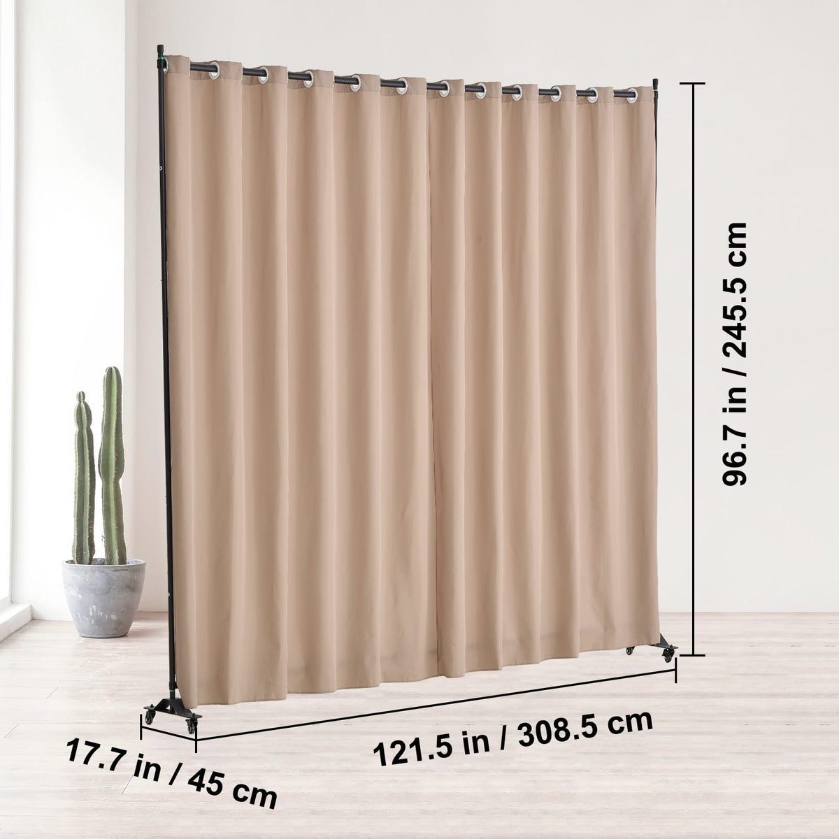 Light Tan Portable Room Divider with Wheels for Bedroom Privacy