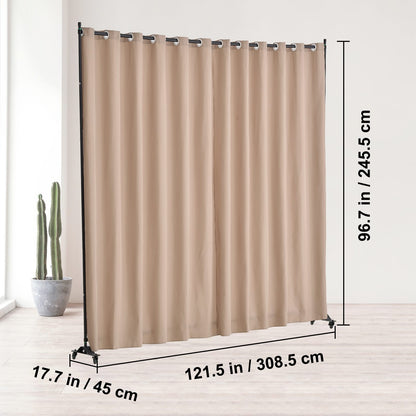 Light Tan Portable Room Divider with Wheels for Bedroom Privacy