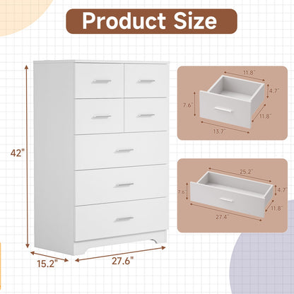 7-Drawer White MDF Storage Cabinet with Outlet for Home Office