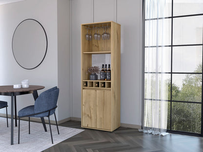 Light Oak Bar Cabinet - 70.8" High with Wine Storage