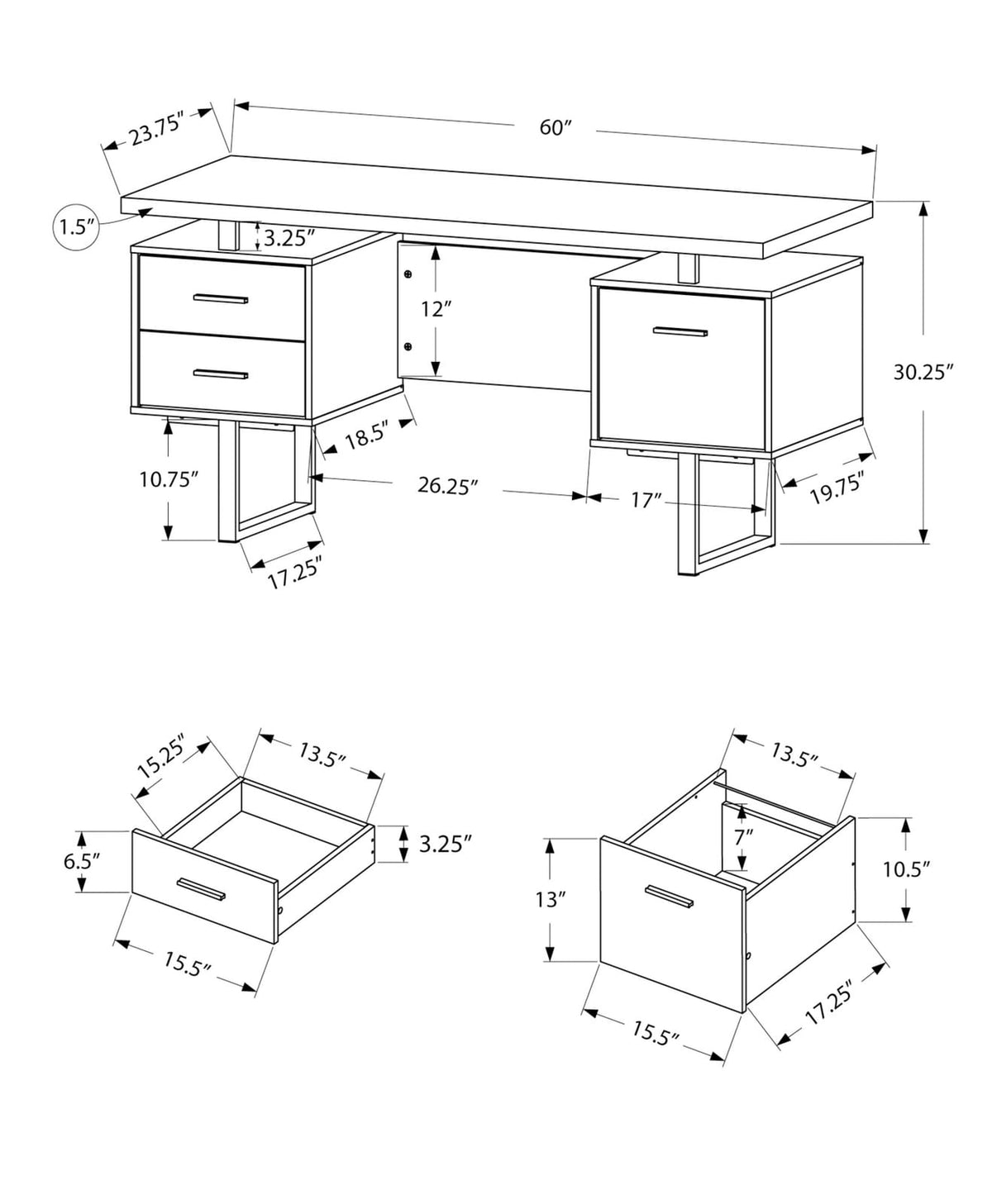 Computer Desk, 60" L with Storage Drawers - Cherry Brown