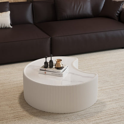 Light Sintered Stone Top Stylish Irregular Shape Leather Coffee Table - Cream White