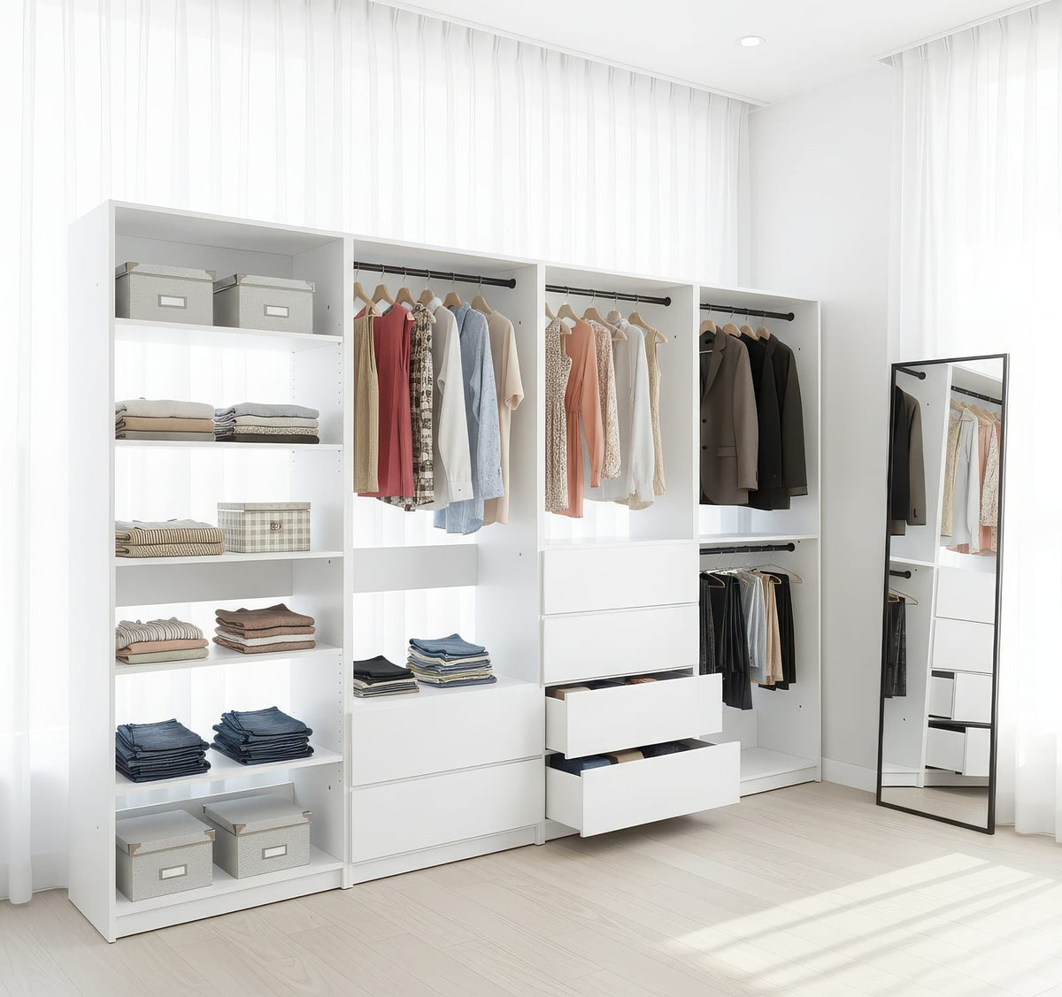 White Wood Walk-In Closet System - 5 Modular Units
