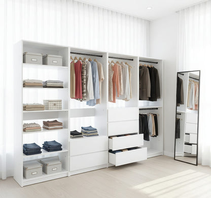 White Wood Walk-In Closet System - 5 Modular Units