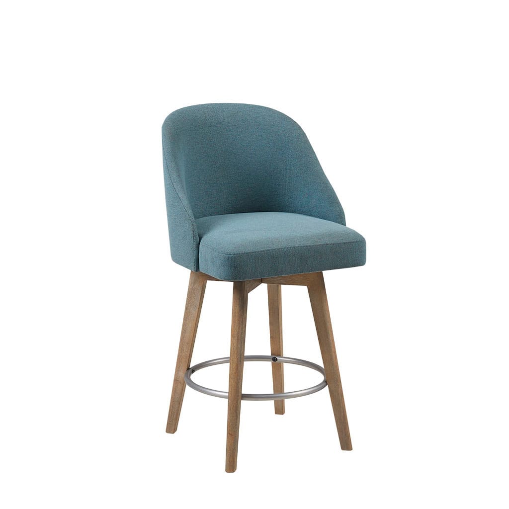 Blue Polyester Swivel Counter Stool for Dining Room Seating