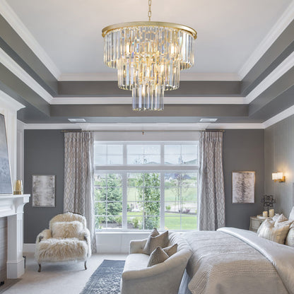 Luxury Gold Crystal Chandelier - 7 Light Pendant for Living Room Dining Bedroom