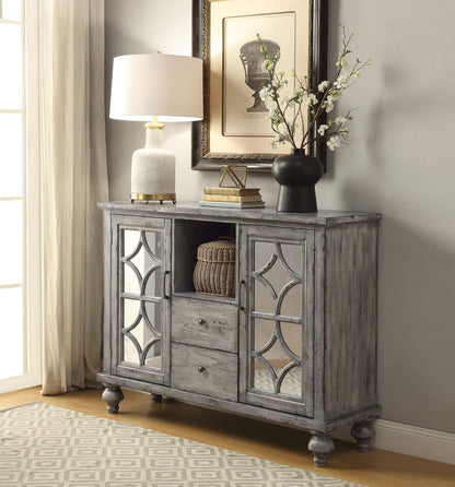 Gray Console Table with Mirror & Storage for Living Room