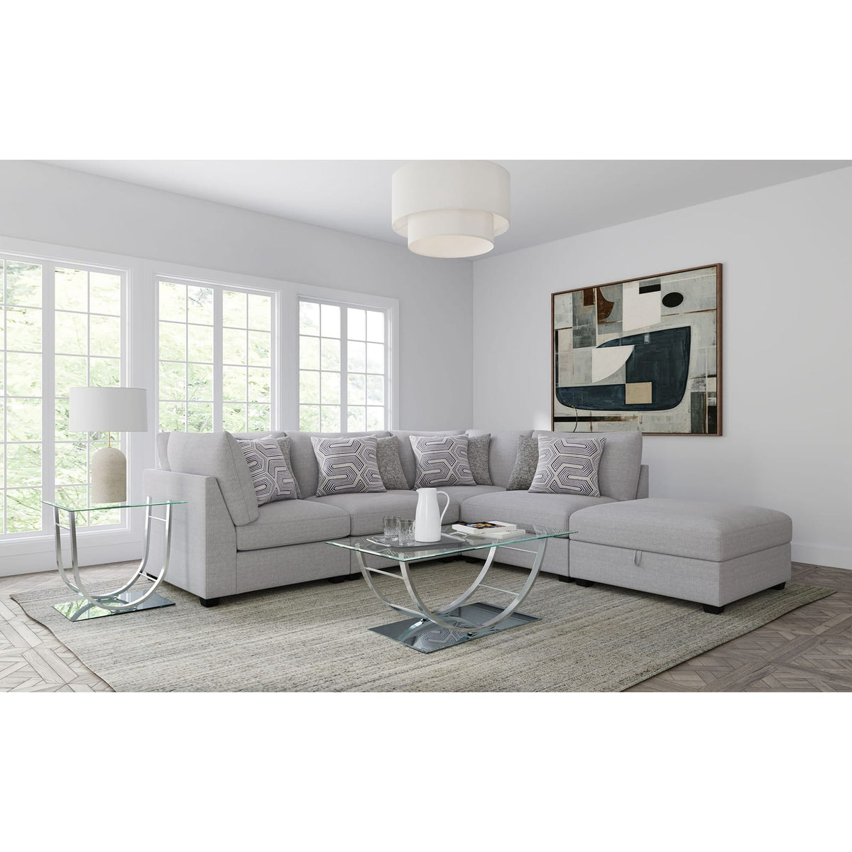 Grey Modular Sectional Sofa - 5 Piece