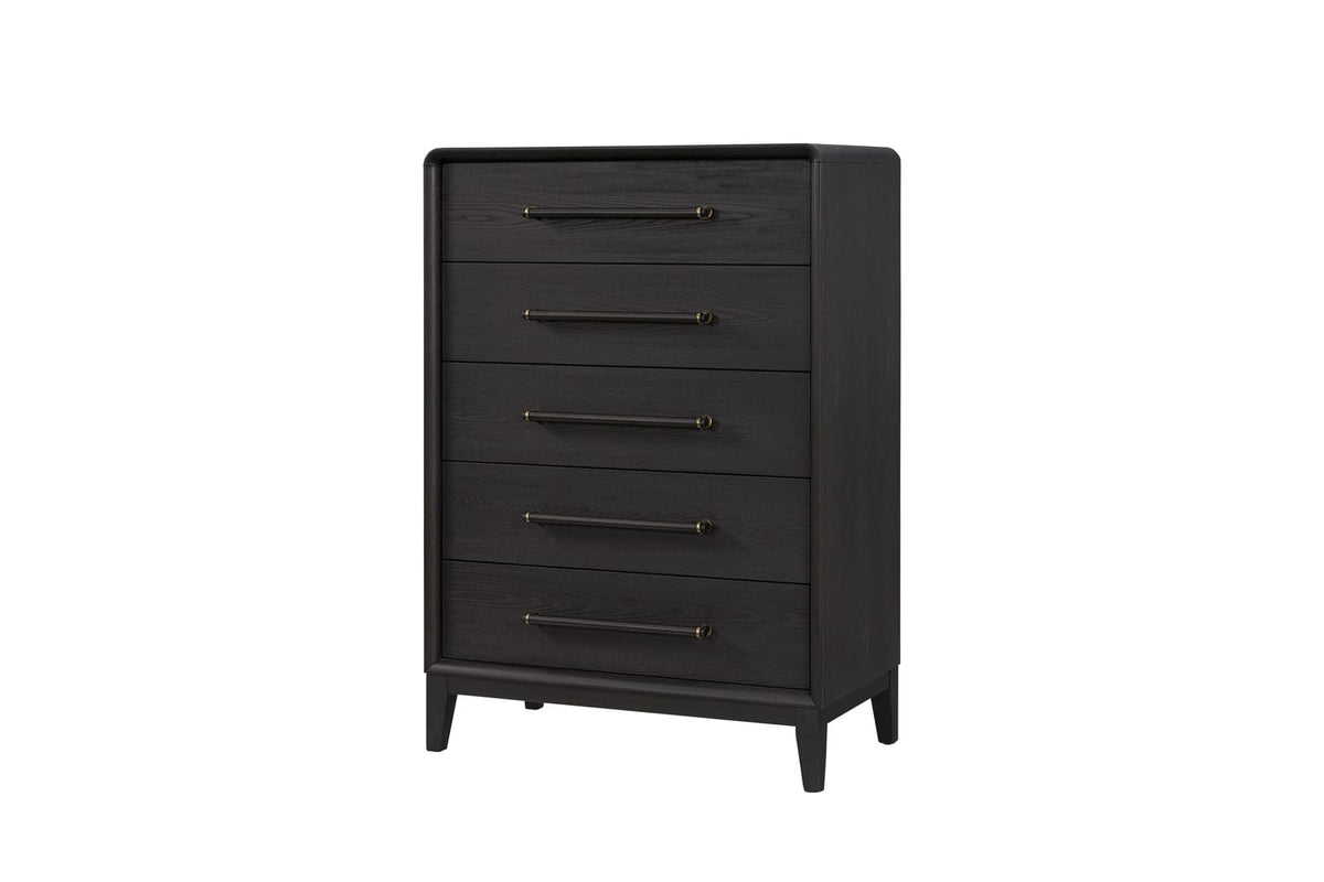 Black Solid Wood Chest with 5 Drawers for Bedroom Storage
