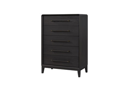 Black Solid Wood Chest with 5 Drawers for Bedroom Storage