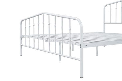 White Metal Full Bed Frame with Modern Contemporary Design for Bedroom
