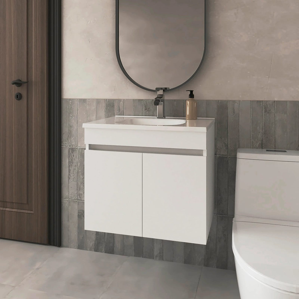 White Particle Board Bathroom Vanity with Storage for Renovation