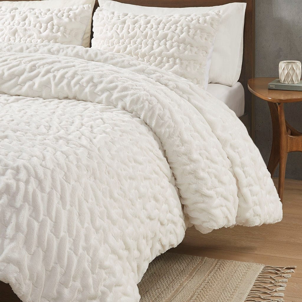 Ivory Queen Faux Fur Down Alternative Comforter Set